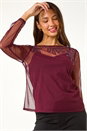 Wine Embellished Sequin Mesh Top, Image 1 of 5