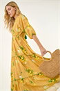 Yellow Citrus Print Boho Maxi Dress , Image 2 of 6