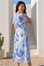 Blue Petite Floral Midi Dress, Image 3 of 4