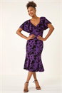 Purple Glitter Floral Flocked Flutter Dress, Image 2 of 6