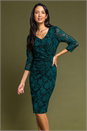 Green Palm Print Lace Ruched Dress, Image 1 of 4