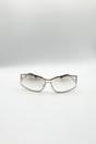 Silver SVNX Silver Retangle Wrap Around Metal Sunglasses In Silver, Image 1 of 4