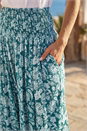 Green Floral Leaf Shirred Palazzo Stretch Trouser, Image 4 of 4