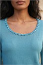 Light Blue  Square Neck Pearl Trim Knit Jumper, Image 4 of 4