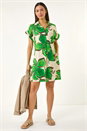 Green Leaf Print Cocoon Shift Dress, Image 2 of 6