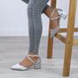 Silver Mid Block Heel Crossed Strap Pointed Toe 2 Part Heels, Image 5 of 6