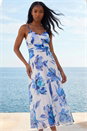 Blue Petite Floral Ruched Midi Dress , Image 1 of 4