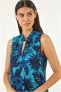 Turquoise Floral Keyhole Hanky Hem Top, Image 1 of 5