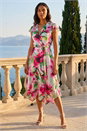Pink Floral Ruffle Tie Waist Midi Dress, Image 1 of 4