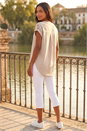 Beige Pleated Notch Neck Top, Image 3 of 4