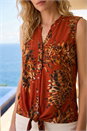 Rust Leaf Print Tie Front Top, Image 4 of 4