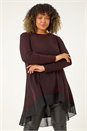 Red Curve Glitter Chiffon Hem Tunic Top, Image 1 of 5