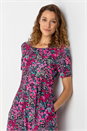 Fuchsia Floral Print Belted Skater Dress , Image 4 of 4