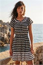 Black Zig Zag Border Print Shirred Dress, Image 1 of 4
