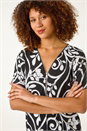 Black Textured Print Zip Detail Top, Image 4 of 5