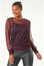 Red Abstract Print Plisse Shirred Hem Top, Image 6 of 6