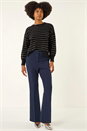 Navy  Bootcut Leg Stretch Trousers, Image 2 of 5