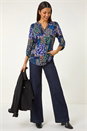 Navy Paisley Contrast Print Stretch Top, Image 1 of 5
