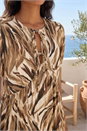 Tan Abstract Print Tie Front Smock Dress, Image 4 of 4