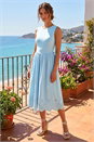 Light Blue  Petite Embroidered Hem Midi Dress, Image 3 of 4