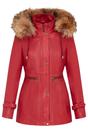 Red Leather Hooded Parka Jacket-Putian, Image 1 of 4