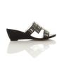 Black Low Wedge Heel Diamante Sandals Mules, Image 2 of 6