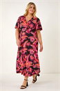Pink Curve Leaf Print Wrap Midi Dress, Image 2 of 5