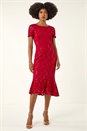 Red Leaf Lace Sequin Midi Dress, Image 2 of 5