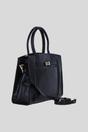 Black Real Leather Structured Handbag with Detachable Strap, Image 4 of 4