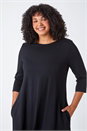 Black Curve Pocket Detail Swing Stretch Dress , Image 4 of 5