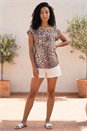 Tan Animal Print Round Neck Top, Image 2 of 4