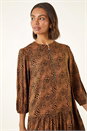 Tan Spot Print Zip Front Dress, Image 5 of 7