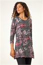 Red Stretch Floral Print Tunic, Image 2 of 5