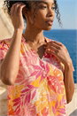 PINK Leaf Print Shirred V-Neck Top, Image 4 of 4
