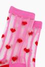 Pink Hearts Stripes Combed Cotton Sheer Pop Socks in Pink, Image 2 of 3
