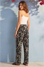 Black Petite Floral Tapered Linen Blend Trousers, Image 3 of 4