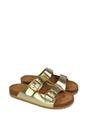 Gold XY LONDON Gold 'Star' Double Strap Buckle Up Summer Slip On Flat Sandals, Image 3 of 5