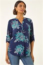 Turquoise Floral Puff Print Stretch Shirt, Image 1 of 5