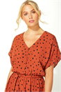 Rust Polka Dot Midi Tea Dress, Image 3 of 5