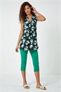 Green Sleeveless V-Neck Floral Print Smock Top, Image 2 of 5