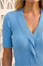Blue Ribbed V-Neck Cable Knit Jumper, Image 4 of 4