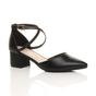 Black AJVANI Black Mid Block Heel Crossed Strap Pointed Toe 2 Part Heels, Image 1 of 6