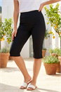 Black Stretch Knee Length Elastic Waist  Shorts, Image 2 of 4