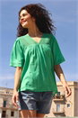 Emerald Lace Detail Cotton T-Shirt, Image 1 of 5
