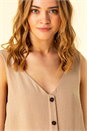 Stone Button Front Sleeveless Top, Image 4 of 4