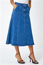 Denim Cotton Denim Panelled Midi Skirt , Image 1 of 5