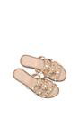 Beige Slip On Sandals With Peal Studded Straps, Image 6 of 6