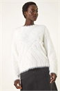 Ivory  Fluffy Stripe Knit Jumper, Image 4 of 5