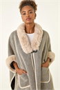 Light Grey Faux Fur Pocket Poncho, Image 4 of 5
