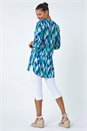 Blue Abstract Longline Button Detail Tunic Top, Image 3 of 5